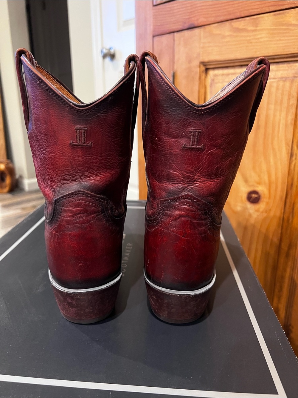Lucchese Burgundy Leather Cowboy Boots - Picture 5 of 7